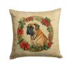 Mastiff Christmas Flowers Throw Pillow Machine Washable, Indoor Outdoor Decorative Pillow for Couch, Bed or Patio, 14Hx14W