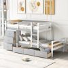 Twin over Twin Loft Bunk Bed with Drawers and Ladder, Gray