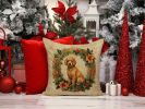 Poodle Christmas Flowers Throw Pillow Machine Washable, Indoor Outdoor Decorative Pillow for Couch, Bed or Patio, 14Hx14W