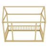 Twin Size Floor Wooden Bed with House Roof Frame and Safety Guardrails,Natural(Expect Arrival Date 2024.7.31)