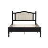 3 Pieces Bedroom Set with Full Size Wooden Bed Frame, 1 Vintage Nightstand and 1 Makeup Vanity Set with Stool,Black (Expected Arrival Time: 08.23)