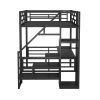 Full Size Metal Loft Bed with Desk, Storage Staircase and Small Wardrobe, Storage stairs can be installed left and right,Black