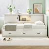 L-Shaped Bed Frame with Drawer and and Bookcase,Corner Bed Wooden Captain Bed with Led Downlight and USB Port for Small Room,Bedroom, Guest Room, Twin
