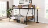 Twin Over FULL Metal Bunk Bed with 2 - Side Ladder and Full-Length Guardrail, No Box Spring Needed, Large Under Bed Storage, Easy Assemble , Black & B