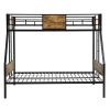 Twin Over FULL Metal Bunk Bed with 2 - Side Ladder and Full-Length Guardrail, No Box Spring Needed, Large Under Bed Storage, Easy Assemble , Black & B