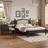 3 Pieces Bedroom Set with Full Size Wooden Bed Frame, 1 Vintage Nightstand and 1 Makeup Vanity Set with Stool,Black (Expected Arrival Time: 08.23)