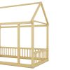 Twin Size Floor Wooden Bed with House Roof Frame and Safety Guardrails,Natural(Expect Arrival Date 2024.7.31)