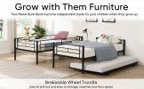 Over Twin Bunk Bed Frame with Trundle,Metal Bunkbed with Sturdy Guard Rail and 2 sideLadders for Kids/Adults,Can be Divided Into Two Beds, No Box Spri