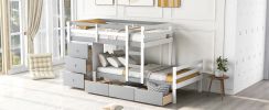 Twin over Twin Loft Bunk Bed with Drawers and Ladder, Gray