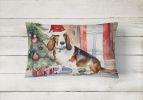 Waiting on Christmas Throw Pillow Throw Pillow for Indoor Couch Bed Outdoor Patio Washable, Basset Hound 1237,12Hx16W