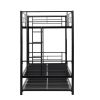 Over Twin Bunk Bed Frame with Trundle,Metal Bunkbed with Sturdy Guard Rail and 2 sideLadders for Kids/Adults,Can be Divided Into Two Beds, No Box Spri