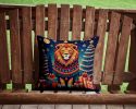 Lion Christmas Throw Pillow Machine Washable, Indoor Outdoor Decorative Pillow for Couch, Bed or Patio, 14Hx14W