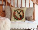 Corgi Christmas Flowers Throw Pillow Machine Washable, Indoor Outdoor Decorative Pillow for Couch, Bed or Patio, 14Hx14W