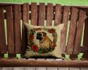 Mastiff Christmas Flowers Throw Pillow Machine Washable, Indoor Outdoor Decorative Pillow for Couch, Bed or Patio, 14Hx14W