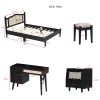 3 Pieces Bedroom Set with Full Size Wooden Bed Frame, 1 Vintage Nightstand and 1 Makeup Vanity Set with Stool,Black (Expected Arrival Time: 08.23)