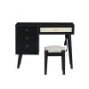 3 Pieces Bedroom Set with Full Size Wooden Bed Frame, 1 Vintage Nightstand and 1 Makeup Vanity Set with Stool,Black (Expected Arrival Time: 08.23)