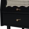 3 Pieces Bedroom Set with Full Size Wooden Bed Frame, 1 Vintage Nightstand and 1 Makeup Vanity Set with Stool,Black (Expected Arrival Time: 08.23)