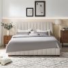King Size Modern Design Bed Frame Upholstered Queen Bed Frame Platform with Headboard Fabric Headboard Wooden Slats Support, No Box Spring Needed,Matt