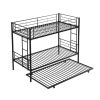 Over Twin Bunk Bed Frame with Trundle,Metal Bunkbed with Sturdy Guard Rail and 2 sideLadders for Kids/Adults,Can be Divided Into Two Beds, No Box Spri