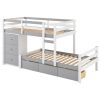 Twin over Twin Loft Bunk Bed with Drawers and Ladder, Gray