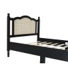 3 Pieces Bedroom Set with Full Size Wooden Bed Frame, 1 Vintage Nightstand and 1 Makeup Vanity Set with Stool,Black (Expected Arrival Time: 08.23)