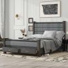 Queen Size Wood Frame Platform Bed with Upholstered Headboard, Footboard and 2 Drawers, Antique Gray