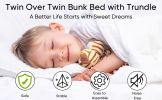 Over Twin Bunk Bed Frame with Trundle,Metal Bunkbed with Sturdy Guard Rail and 2 sideLadders for Kids/Adults,Can be Divided Into Two Beds, No Box Spri