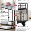 Over Twin Bunk Bed Frame with Trundle,Metal Bunkbed with Sturdy Guard Rail and 2 sideLadders for Kids/Adults,Can be Divided Into Two Beds, No Box Spri