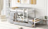 Twin over Twin Loft Bunk Bed with Drawers and Ladder, Gray