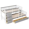 Twin over Twin Loft Bunk Bed with Drawers and Ladder, Gray