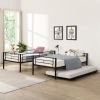 Over Twin Bunk Bed Frame with Trundle,Metal Bunkbed with Sturdy Guard Rail and 2 sideLadders for Kids/Adults,Can be Divided Into Two Beds, No Box Spri