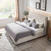 King Size Modern Design Bed Frame Upholstered Queen Bed Frame Platform with Headboard Fabric Headboard Wooden Slats Support, No Box Spring Needed,Matt