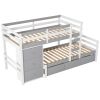 Twin over Twin Loft Bunk Bed with Drawers and Ladder, Gray