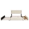 Queen Size Upholstered Platform Bed with Trundle and Drawers, Beige