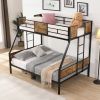 Twin Over FULL Metal Bunk Bed with 2 - Side Ladder and Full-Length Guardrail, No Box Spring Needed, Large Under Bed Storage, Easy Assemble , Black & B
