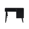3 Pieces Bedroom Set with Full Size Wooden Bed Frame, 1 Vintage Nightstand and 1 Makeup Vanity Set with Stool,Black (Expected Arrival Time: 08.23)