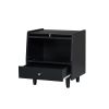 3 Pieces Bedroom Set with Full Size Wooden Bed Frame, 1 Vintage Nightstand and 1 Makeup Vanity Set with Stool,Black (Expected Arrival Time: 08.23)