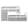 Twin over Twin Loft Bunk Bed with Drawers and Ladder, Gray
