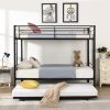 Over Twin Bunk Bed Frame with Trundle,Metal Bunkbed with Sturdy Guard Rail and 2 sideLadders for Kids/Adults,Can be Divided Into Two Beds, No Box Spri