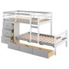 Twin over Twin Loft Bunk Bed with Drawers and Ladder, Gray