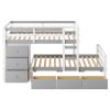 Twin over Twin Loft Bunk Bed with Drawers and Ladder, Gray