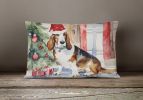 Waiting on Christmas Throw Pillow Throw Pillow for Indoor Couch Bed Outdoor Patio Washable, Basset Hound 1237,12Hx16W