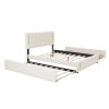 Queen Size Upholstered Platform Bed with Trundle and Drawers, Beige